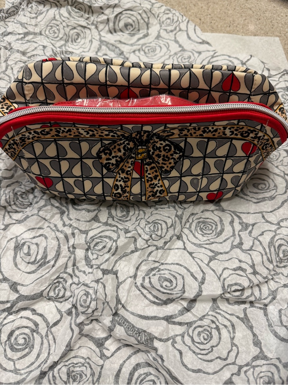 Brighton Leopard Bow Cosmetic Pouch - Cream, Red & Black - Picture 2 of 6